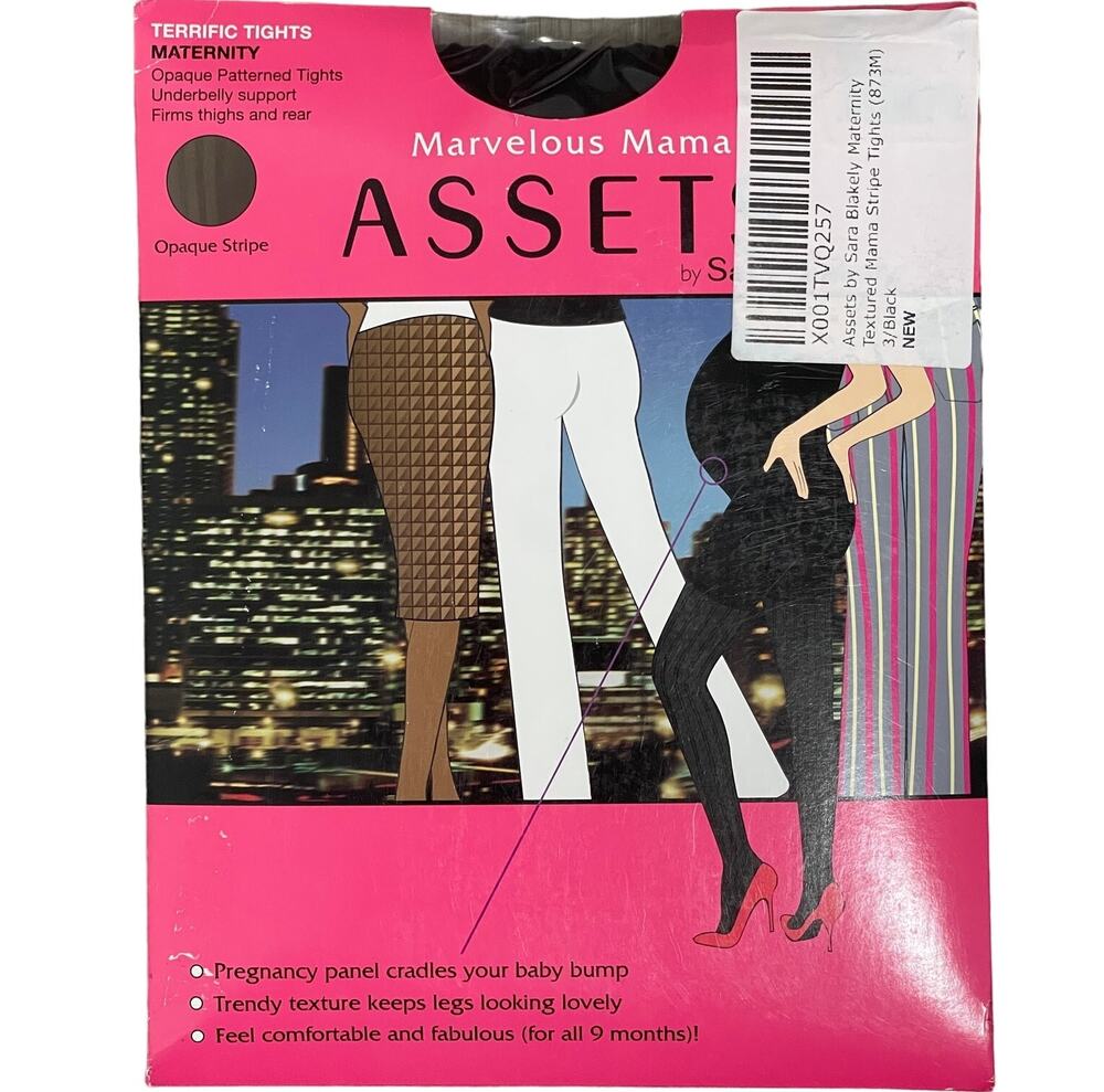 Assets by Sara Blakely Marvelous Mama Terrific Tights Black Opaque Stripe Size 4